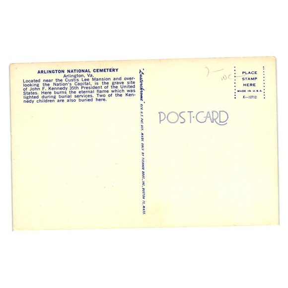Arlington National Cemetery Postcard Grave John F Kennedy Eternal Flame Historic - Picture 2 of 2
